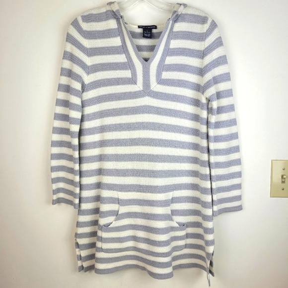 Chelsea & Theodore cotton long striped gray white hoodie sweater nautical cozy M - Picture 3 of 11